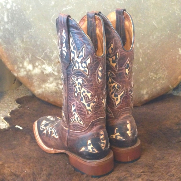 JOHNNY RINGO E1464 distressed brown leather with cheetah cowgirl boots  sz 7.5B - Picture 5 of 16